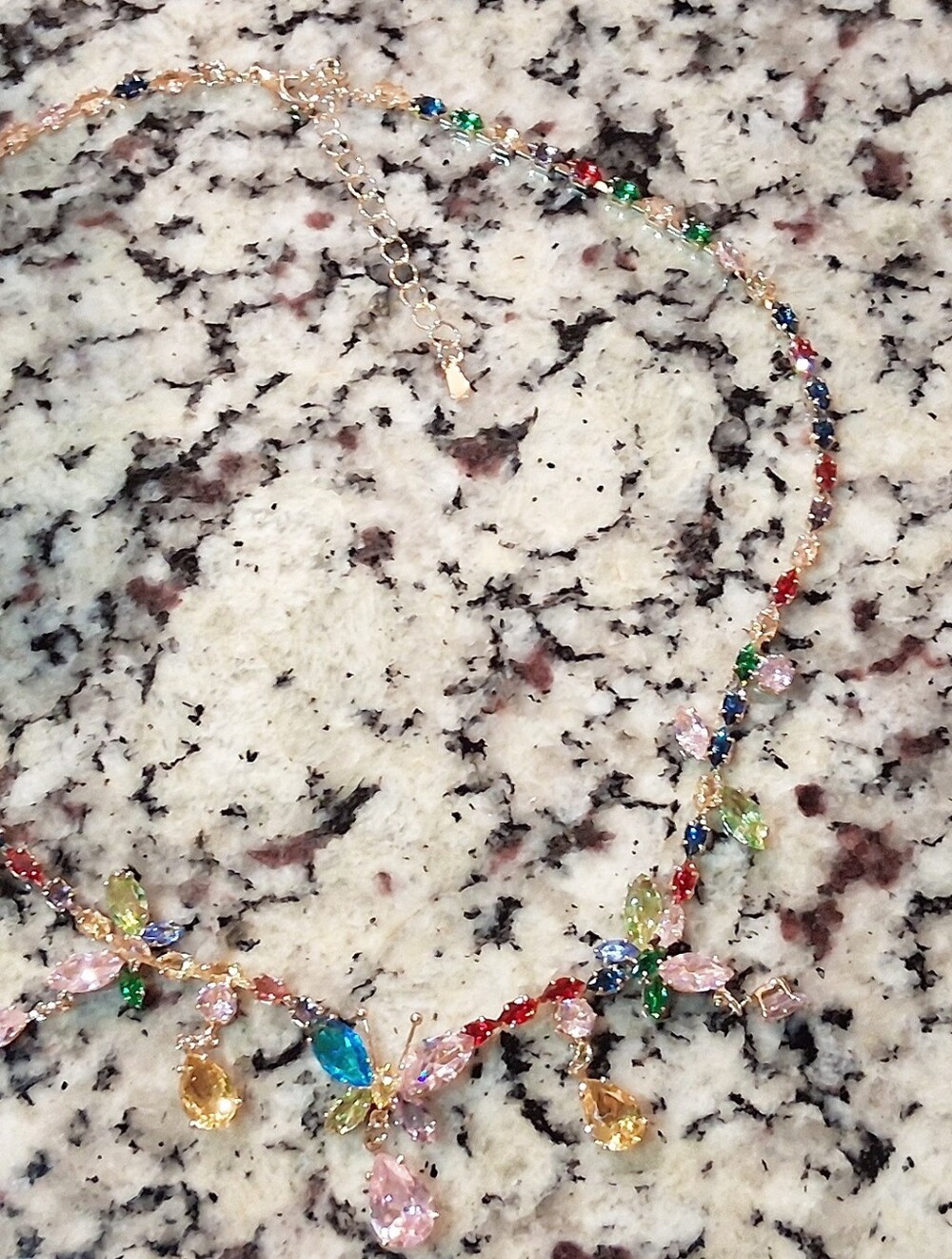 Multi-Color Butterfly Drop Gold Necklace - Picture 2 of 4